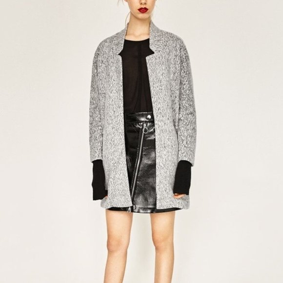 Zara Grey Marl Midi Coat S - Picture 2 of 9